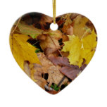 Fallen Maple Leaves Yellow Autumn Nature Ceramic Ornament