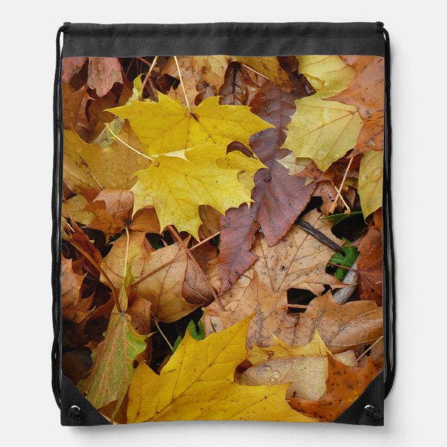 Fallen Maple Leaves Yellow Autumn Nature Drawstring Bag (Front)