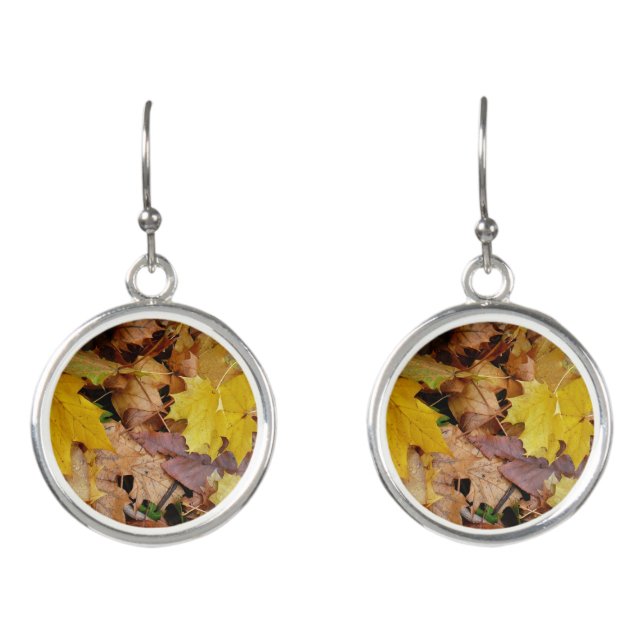 Fallen Maple Leaves Yellow Autumn Nature Earrings (Front)