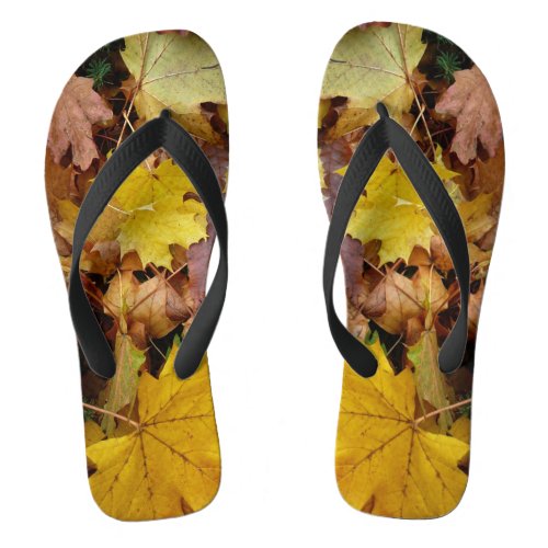 Fallen Maple Leaves Yellow Autumn Nature Flip Flops