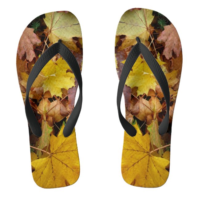 Fallen Maple Leaves Yellow Autumn Nature Flip Flops (Footbed)