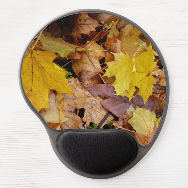 Fallen Maple Leaves Yellow Autumn Nature Gel Mouse Pad (Front)