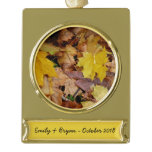 Fallen Maple Leaves Yellow Autumn Nature Gold Plated Banner Ornament