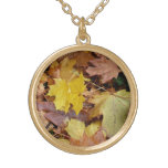 Fallen Maple Leaves Yellow Autumn Nature Gold Plated Necklace