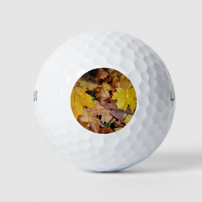 Fallen Maple Leaves Yellow Autumn Nature Golf Balls (Front)