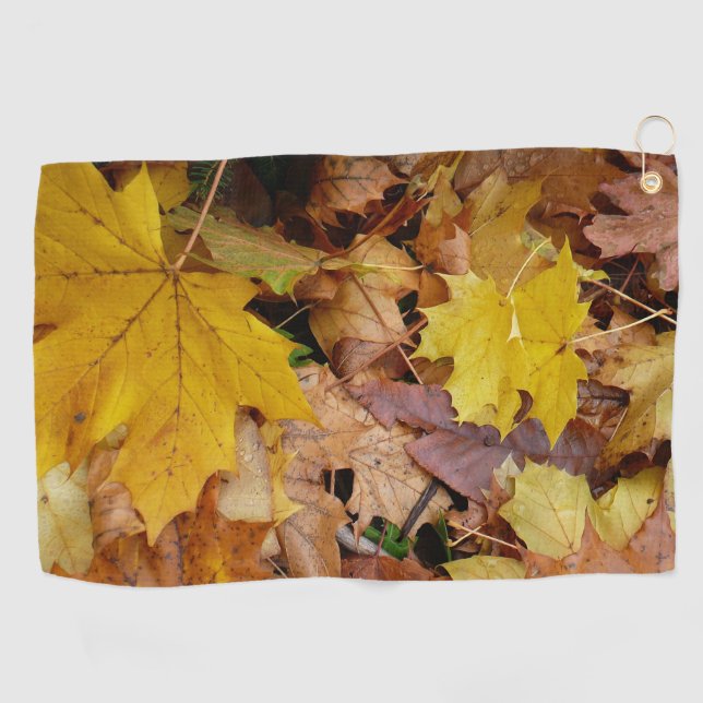 Fallen Maple Leaves Yellow Autumn Nature Golf Towel (Horizontal)