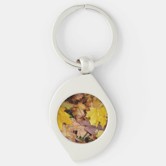 Fallen Maple Leaves Yellow Autumn Nature Keychain (Front)