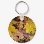 Fallen Maple Leaves Yellow Autumn Nature Keychain