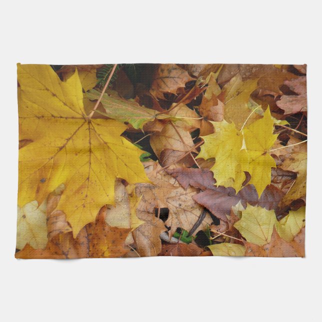 Fallen Maple Leaves Yellow Autumn Nature Kitchen Towel (Horizontal)