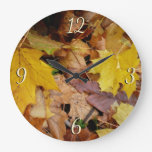 Fallen Maple Leaves Yellow Autumn Nature Large Clock