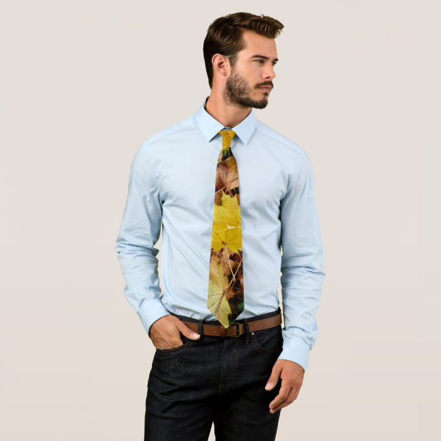 Fallen Maple Leaves Yellow Autumn Nature Neck Tie (In Situ)