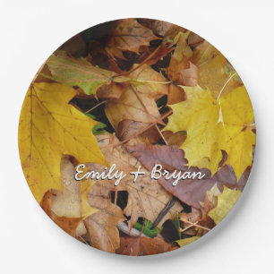 Fallen Maple Leaves Yellow Autumn Nature Paper Plates