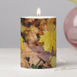 Fallen Maple Leaves Yellow Autumn Nature Pillar Candle