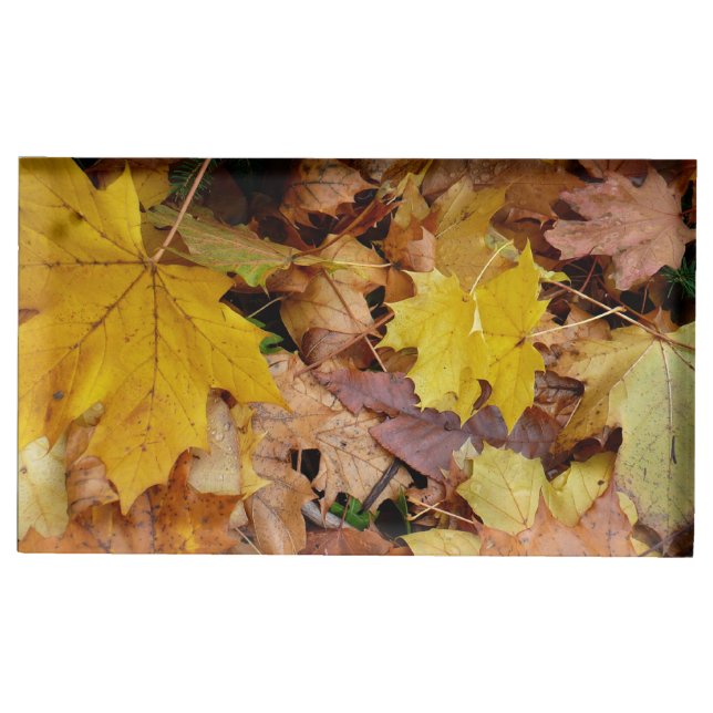 Fallen Maple Leaves Yellow Autumn Nature Place Card Holder (Front)