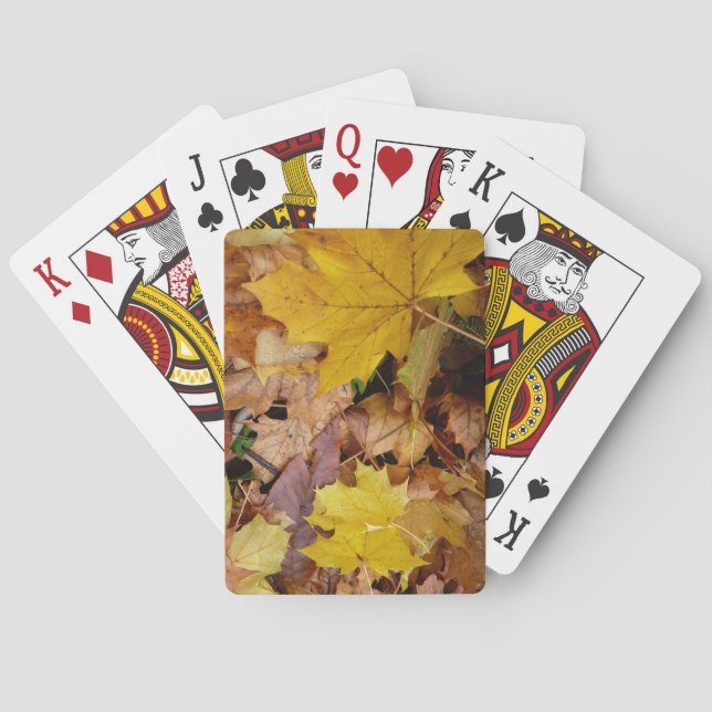 Fallen Maple Leaves Yellow Autumn Nature Poker Cards (Back)