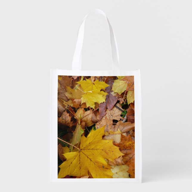 Fallen Maple Leaves Yellow Autumn Nature Reusable Grocery Bag (Front)