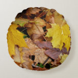 Fallen Maple Leaves Yellow Autumn Nature Round Pillow