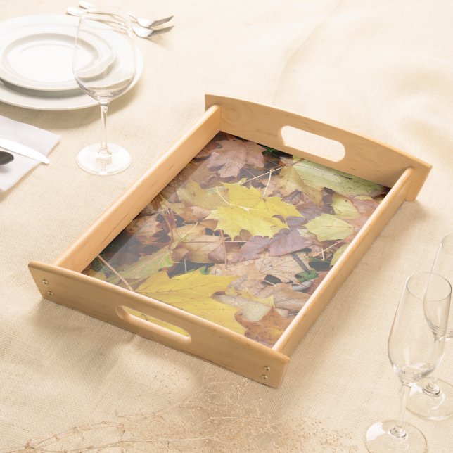Fallen Maple Leaves Yellow Autumn Nature Serving Tray (Front)