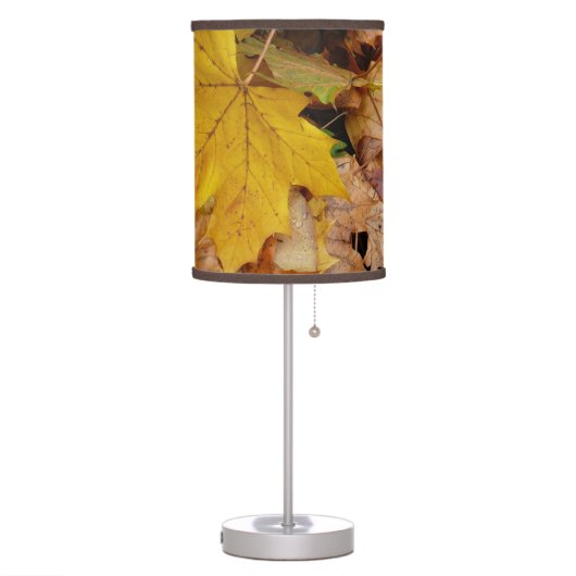 Fallen Maple Leaves Yellow Autumn Nature Table Lamp (Left)