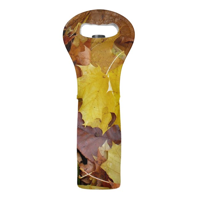 Fallen Maple Leaves Yellow Autumn Nature Wine Bag (Front)