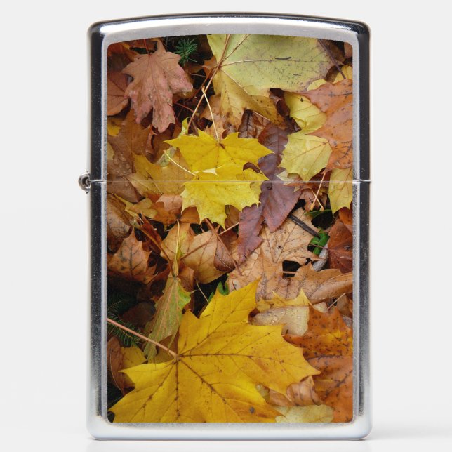 Fallen Maple Leaves Yellow Autumn Nature Zippo Lighter (Front)