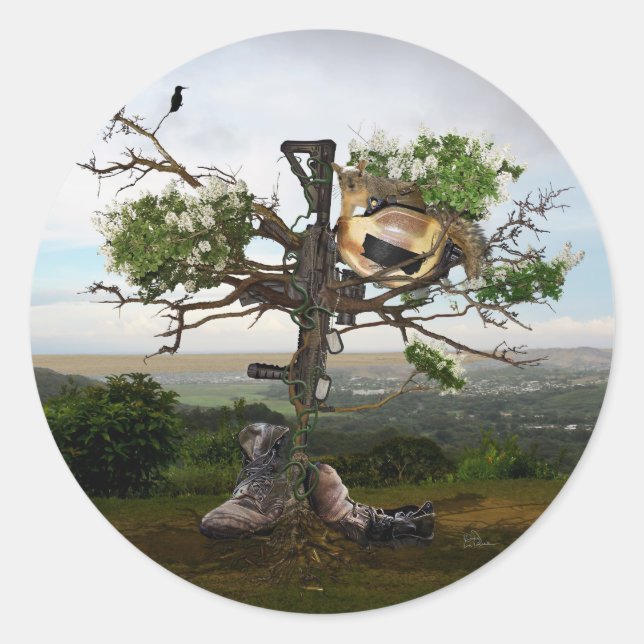 Fallen Soldier’s Cross Classic Round Sticker (Front)