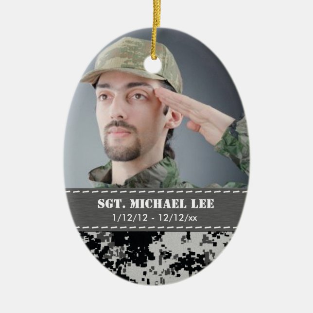 Fallen Soldier with black and white digital camo Ceramic Ornament (Front)