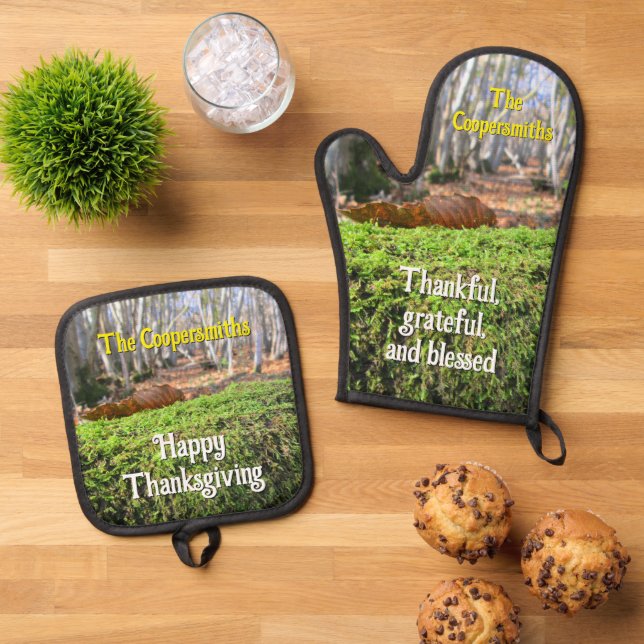Fallen Tree in Autumn Moss - Personalized Oven Mitt & Pot Holder Set (Top Down)