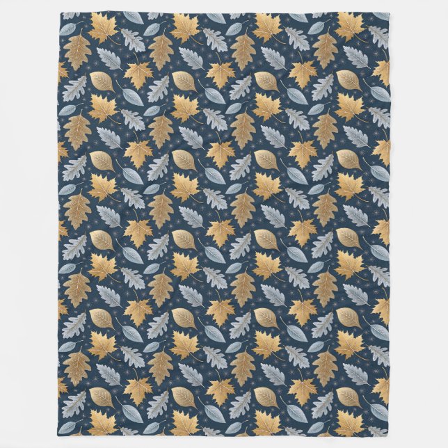 Fallen Winter Leaves dusted by Frost Fleece Blanket (Front)