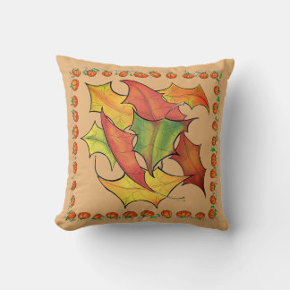 Falling Autumn Leaves Colorful Bold Illustration Throw Pillow