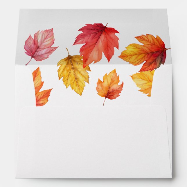 Falling Autumn Leaves Fall Wedding Invitation Envelope (Back (Bottom))
