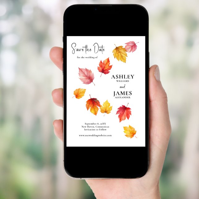 Falling Autumn Leaves, Fall Wedding Save the Date Invitation (Front Digital)