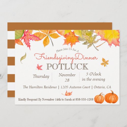 Falling Autumn Leaves Friendsgiving Dinner Potluck Invitation
