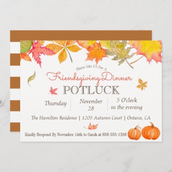 Falling Autumn Leaves Friendsgiving Dinner Potluck Invitation by DesignsActual at Zazzle