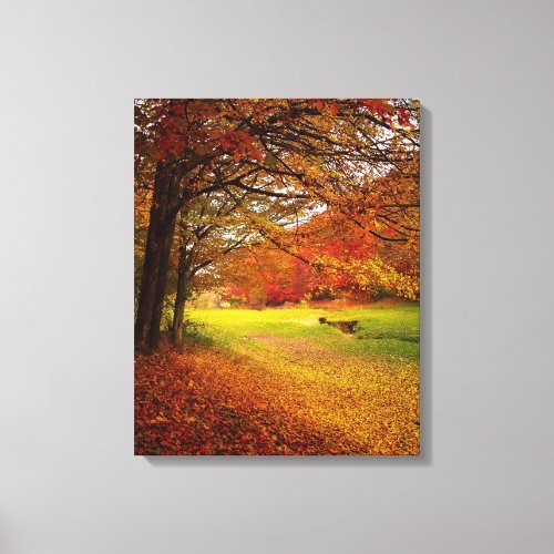 Falling Autumn Leaves on Walking Path Canvas Print