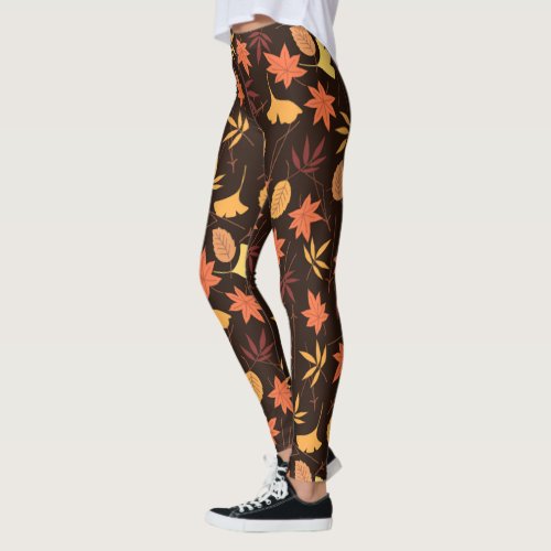 Falling Autumn Leaves Pattern Leggings