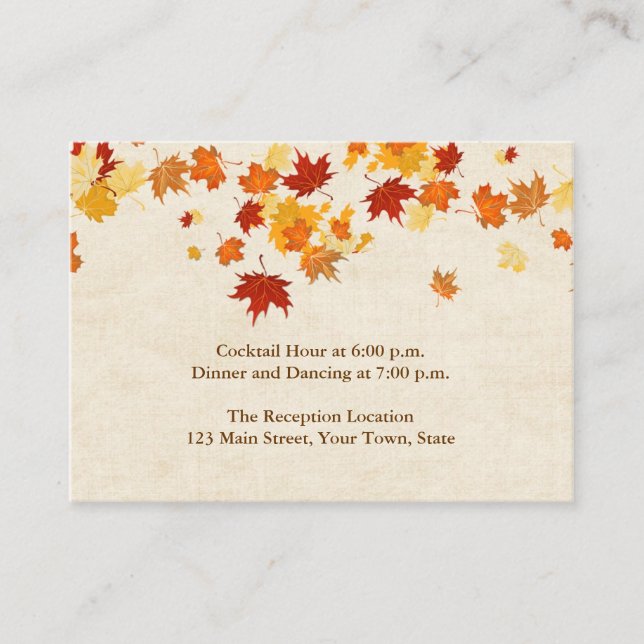 Falling Autumn Leaves Reception Enclosure Card (Front)