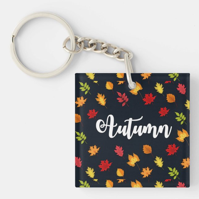 Falling Autumn Leaves Red Orange Yellow Keychain (Front)