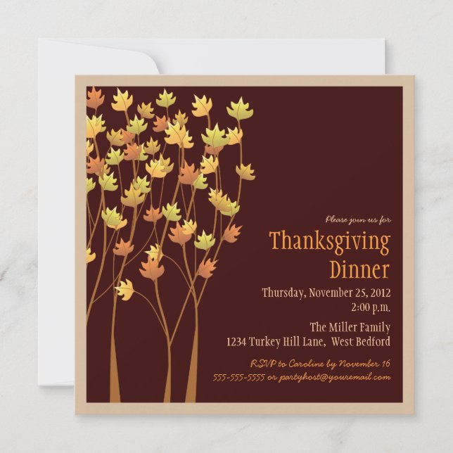 Falling Autumn Leaves Thanksgiving Invitation (Front)