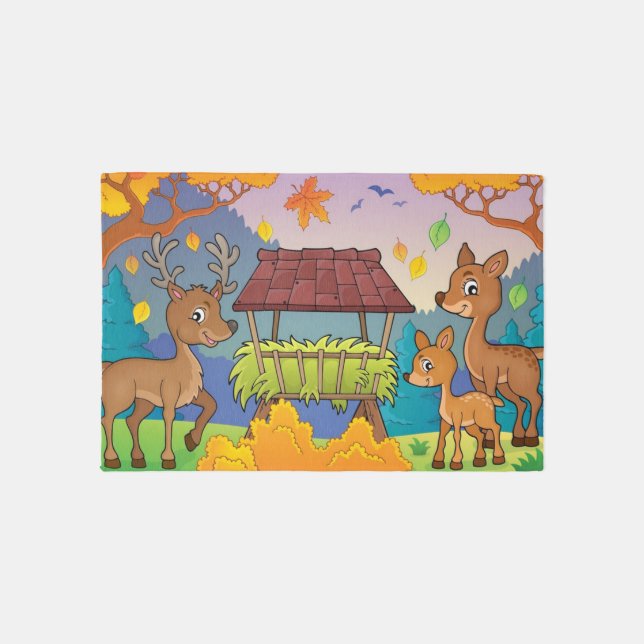 Falling Autumn Leaves Three Deer on a Walk Rug (Front)