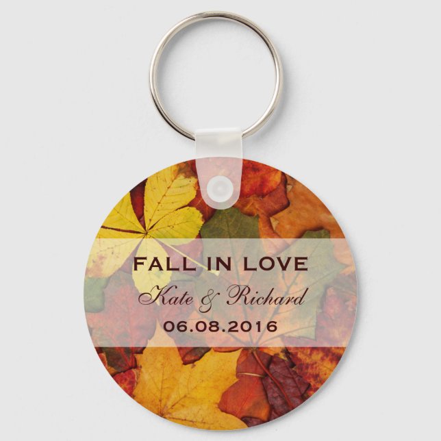 Falling Autumn Leaves Wedding Favor Keychain (Front)