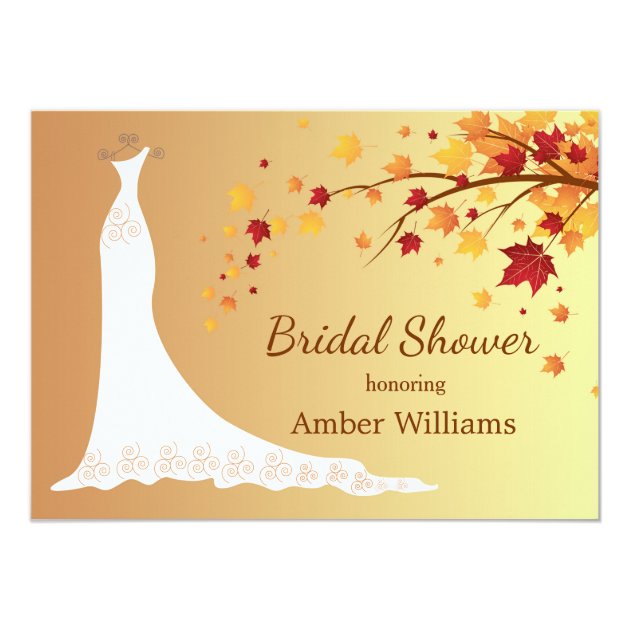 Falling Autumn Leaves, Wedding Gown Bridal Shower Invitation