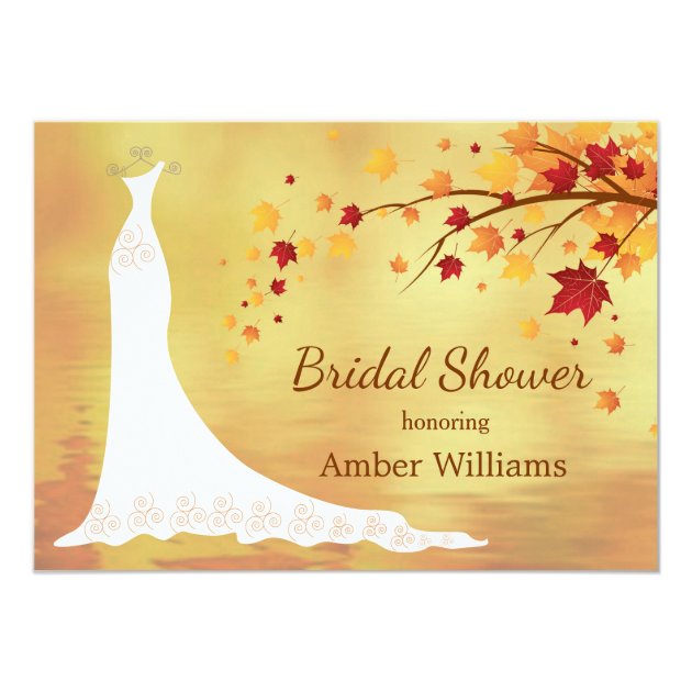 Falling Autumn Leaves, Wedding Gown Bridal Shower Invitation