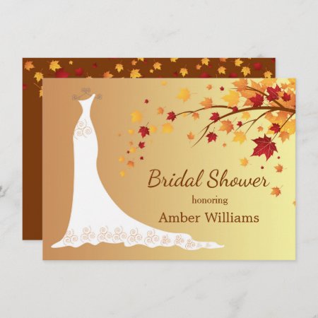 Falling Autumn Leaves, Wedding Gown Bridal Shower Invitation