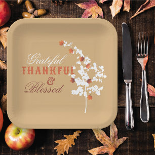 Falling Autumn Maple Leaves Happy Thanksgiving Paper Plates