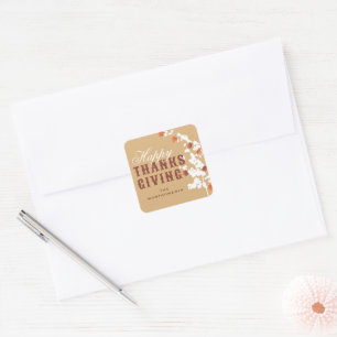 Falling Autumn Maple Leaves Happy Thanksgiving Square Sticker