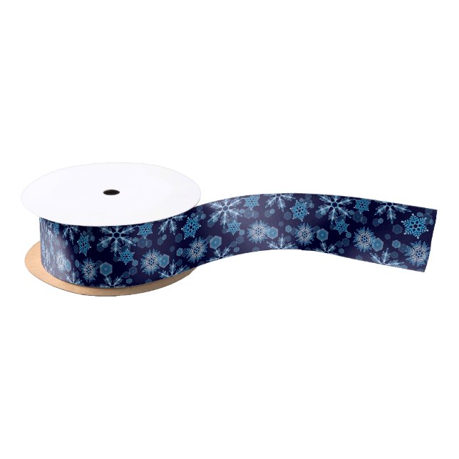 Falling Blue Snowflakes Pattern Satin Ribbon (Spool)