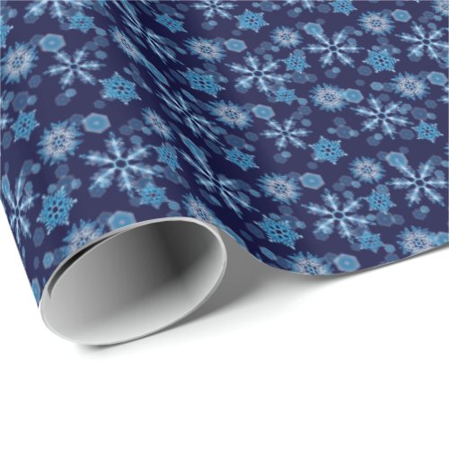 Falling Blue Snowflakes Pattern Wrapping Paper