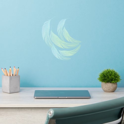 Falling Colorful Feathers Green  Wall Decal