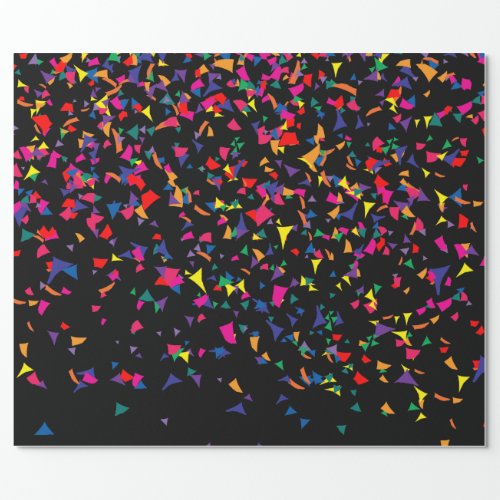 Falling Confetti _ Rainbow Colors on Black v3 Wrapping Paper